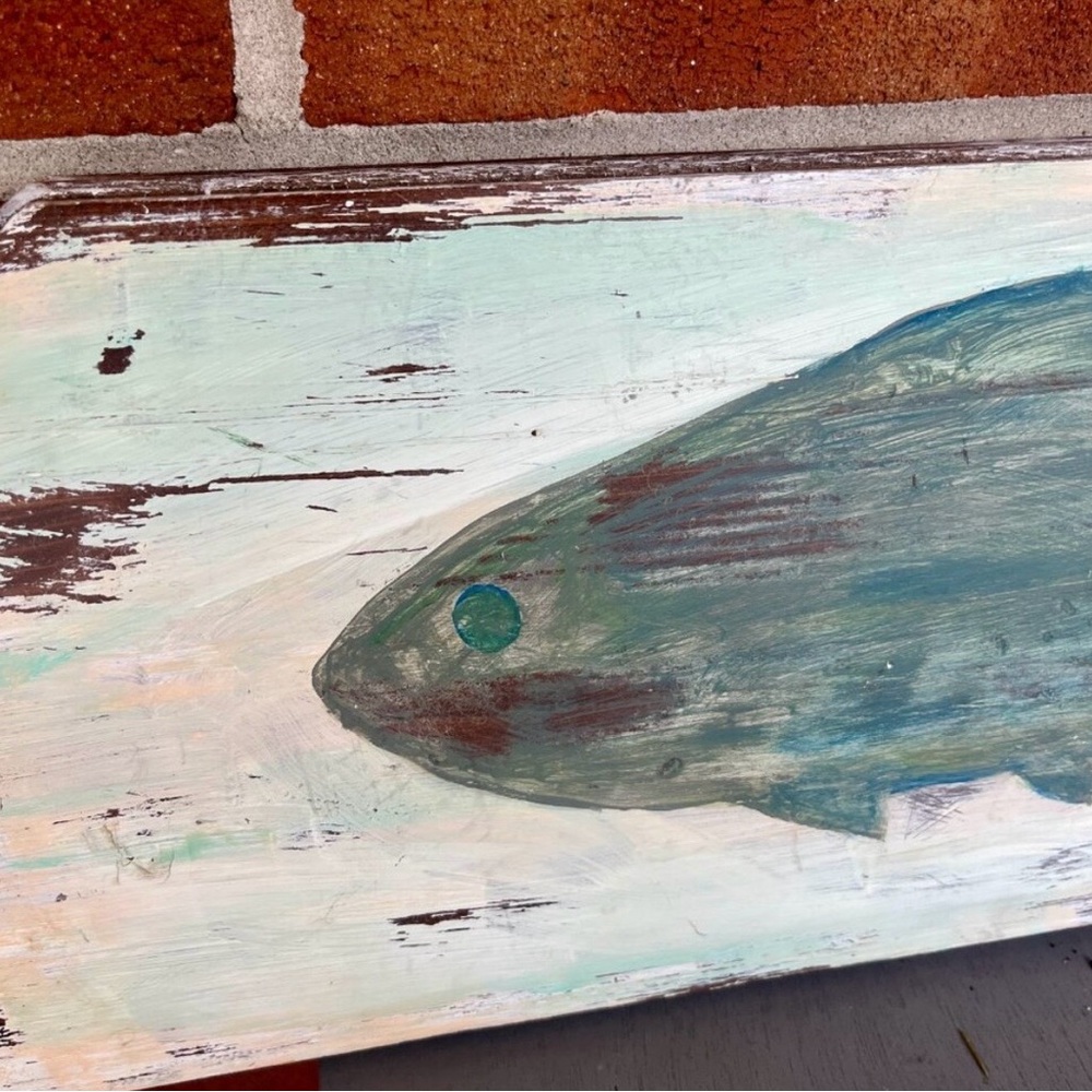Hand painted Distressed Wooden Fish Wall Art Lake Coastal Cottage - Picture 4 of 5